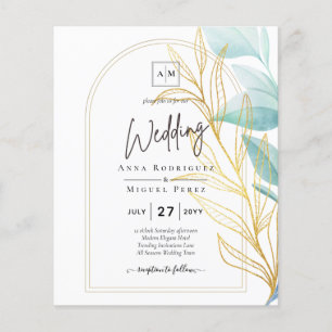 Lowest BUDGET All-in-1 Teal Gold Leaves Wedding Fl Flyer