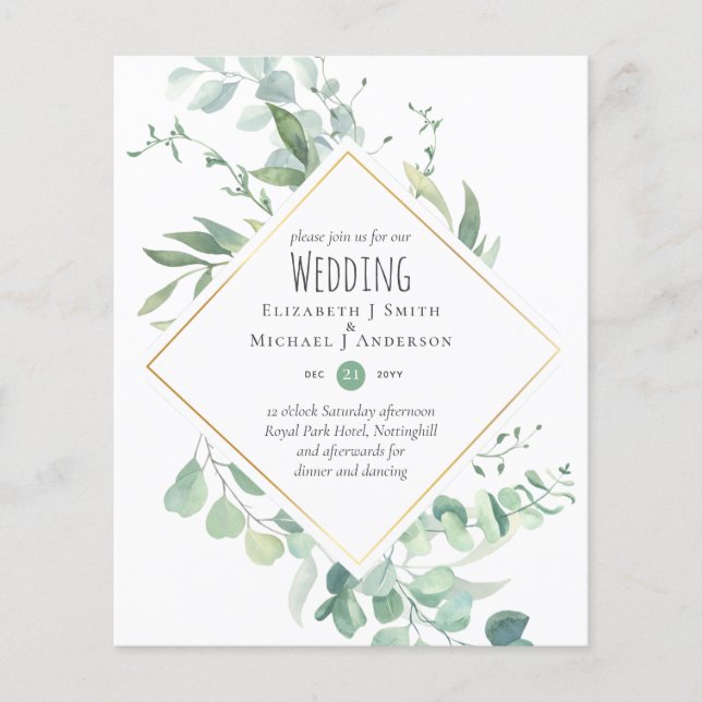 LOWEST BUDGET Eucalyptus Greenery Leaves Wedding Flyer (Front)