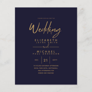 Lowest Budget Navy Blue Gold Simple Wedding Flyer
