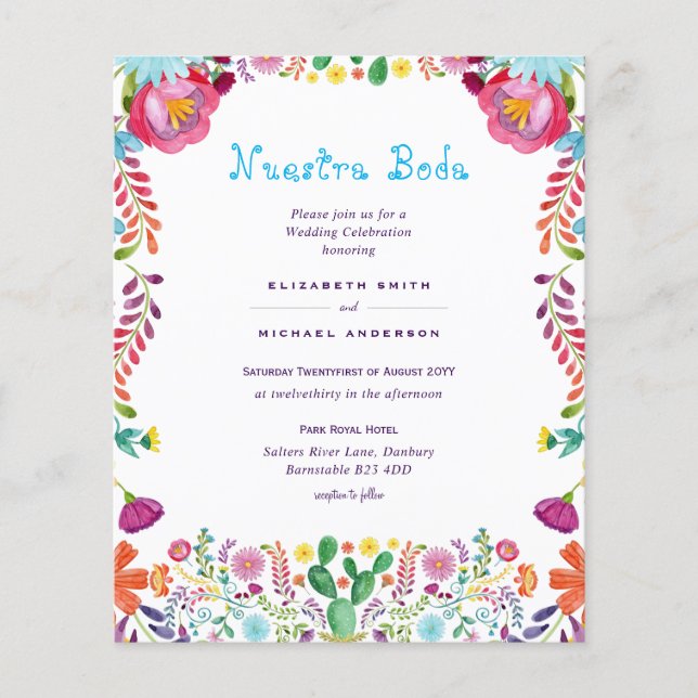 LOWEST BUDGET Nuestra Boda Folk Flowers Wedding Flyer (Front)