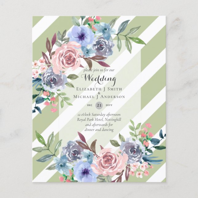 LOWEST BUDGET Pink Blue Flowers Wedding Invitation Flyer (Front)