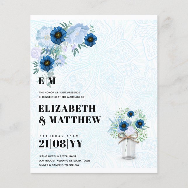 Lowest Budget Wedding FLYERS Boho Floral (Front)