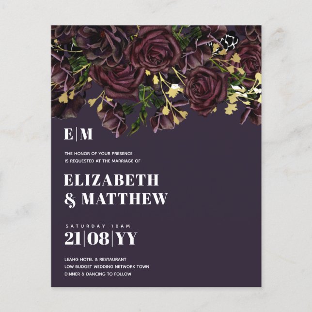 Lowest Budget Wedding FLYERS Dark Plum Marsala (Front)