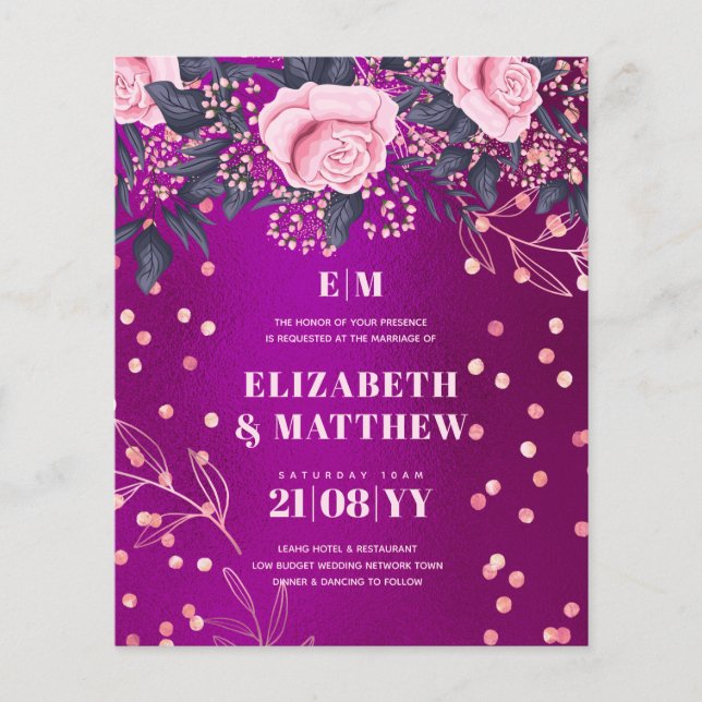 Lowest Budget Wedding FLYERS Magenta Pink Flowers (Front)