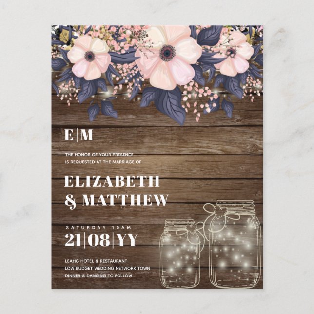 Lowest Budget Wedding FLYERS Pink Blue Floral (Front)