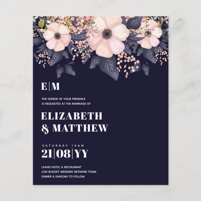 Lowest Budget Wedding FLYERS Pink Blue Floral (Front)