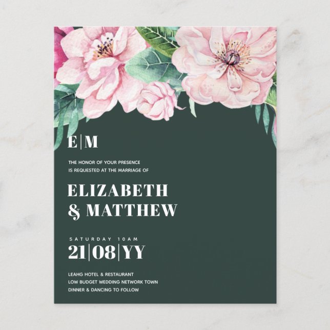 Lowest Budget Wedding FLYERS Pink Flowers Girly (Front)