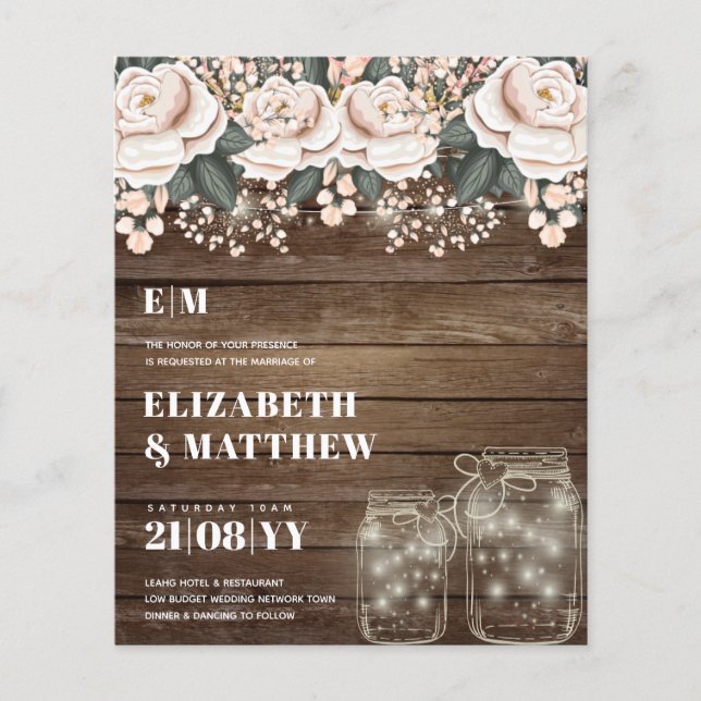 Lowest Budget Wedding FLYERS Pink Flowers Girly (Front)