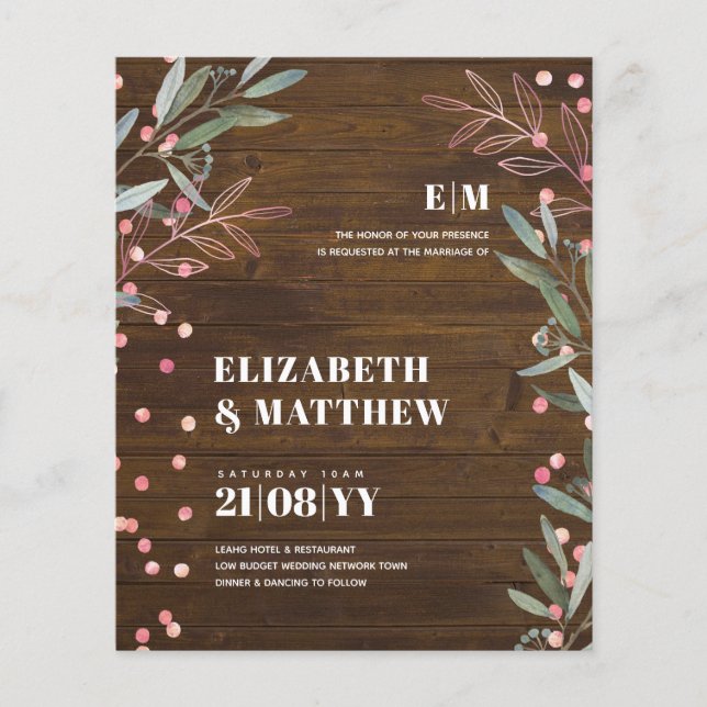 Lowest Budget Wedding FLYERS Rustic Greenery (Front)