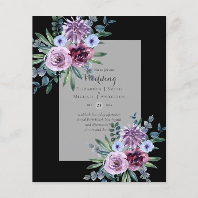 LOWEST BUDGET Wedding Invitations Plum Floral Flyer (Front)