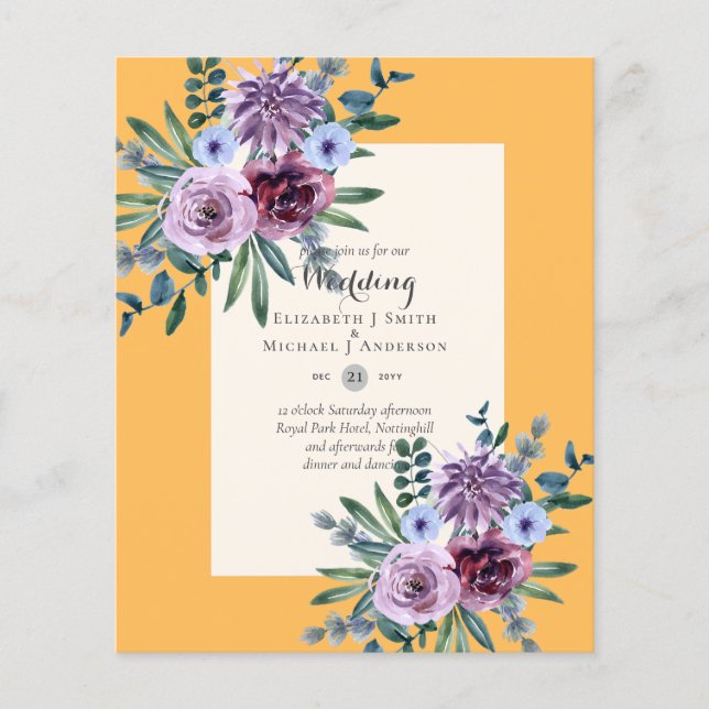 LOWEST BUDGET Wedding Invitations Plum Floral Flyer (Front)