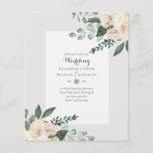 LOWEST BUDGET White Roses Wedding Invitations Flyer (Front)