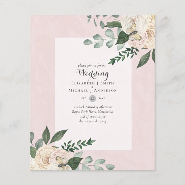 LOWEST BUDGET White Roses Wedding Invitations Flyer (Front)