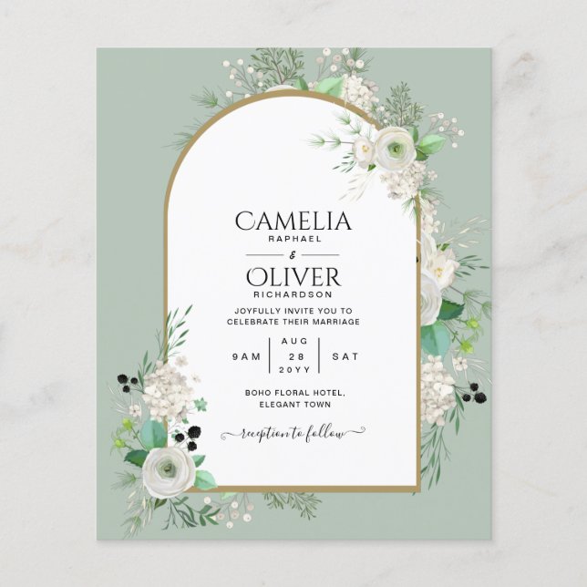 Lowest BUDGET White Roses Wedding Invites Arch Flyer (Front)