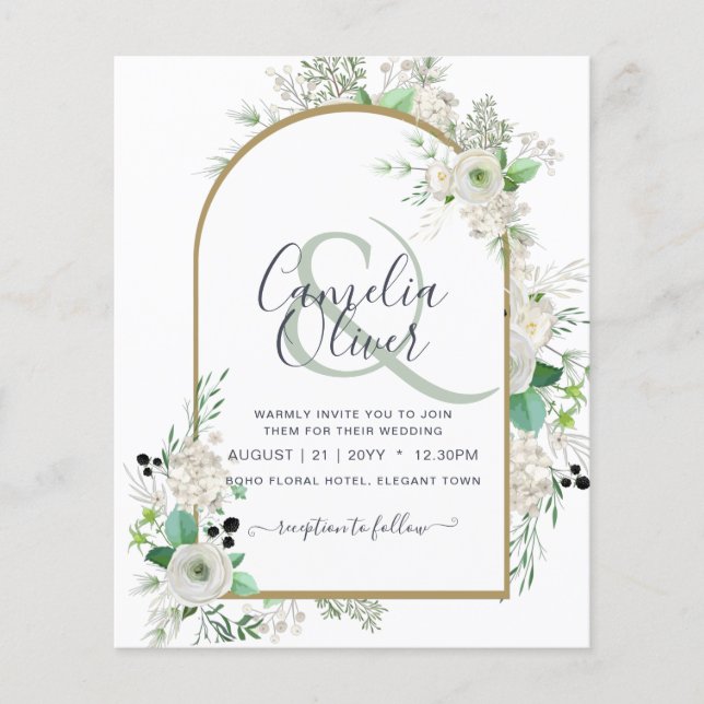 Lowest BUDGET White Roses Wedding Invites Arch Flyer (Front)
