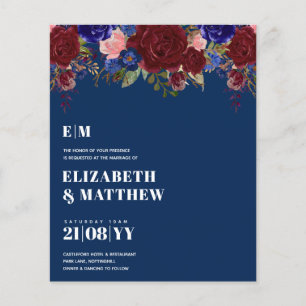 LOWEST PRICED Burgundy Blue Floral Wedding Flyer