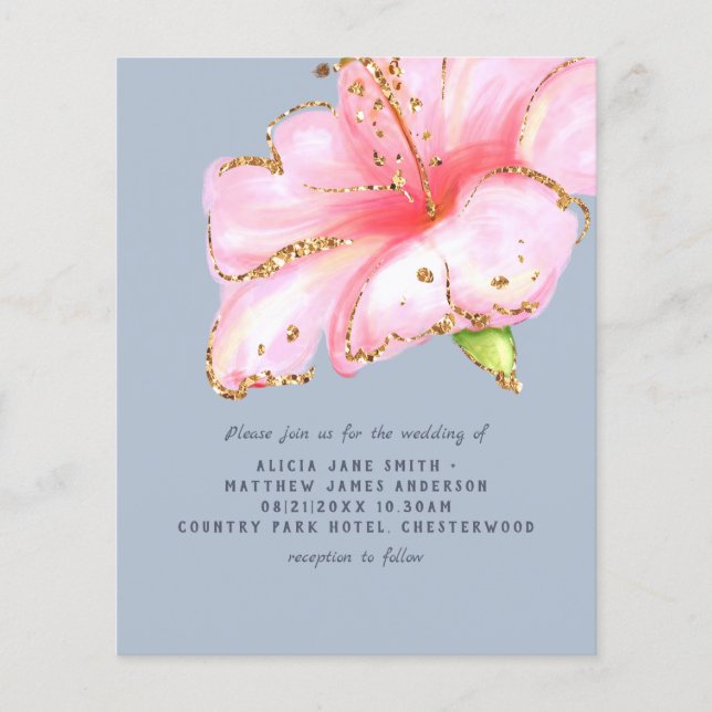LOWEST PRICED Dusty Blue Pink Floral Wedding Flyer (Front)