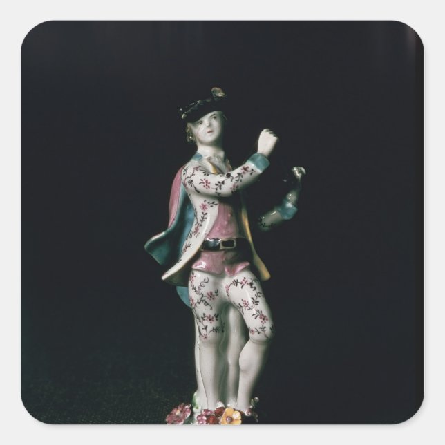 Lowestoft figure of a boy playing a triangle square sticker (Front)