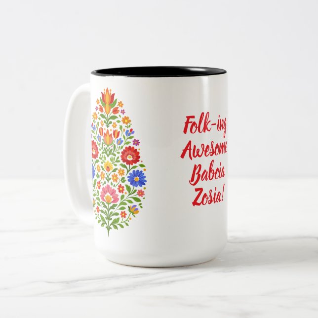 Lowicz Bloom Crest Two-Tone Coffee Mug (Front Left)