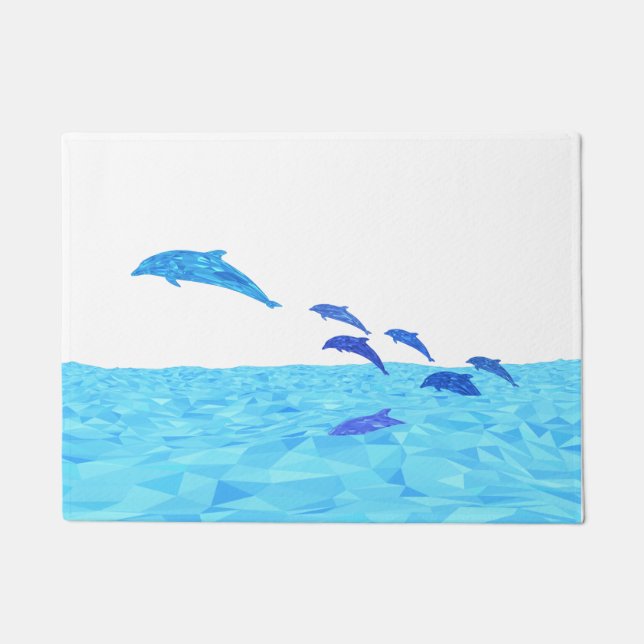 Lowpoly Dolphins Jumping out of Ocean Doormat (Front)