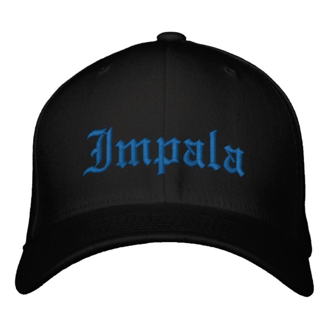 Lowrider Chevy Impala Old School Low Rider Blue Embroidered Hat (Front)