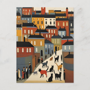 Lowry Style Cat Postcard