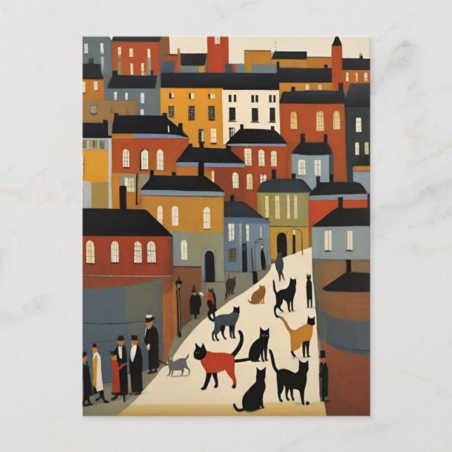 Lowry Style Cat Postcard (Front)