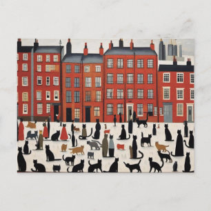 Lowry Style Cat Postcard