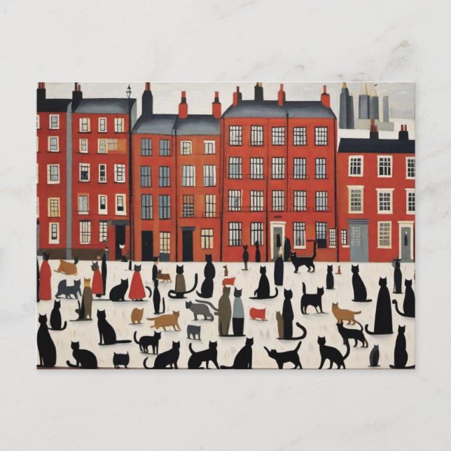 Lowry Style Cat Postcard (Front)