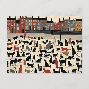 Lowry Style Cat Postcard