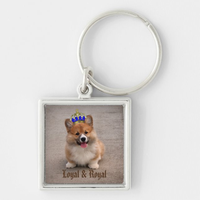Loyal and Royal Corgi Puppy Photo Keychain (Front)