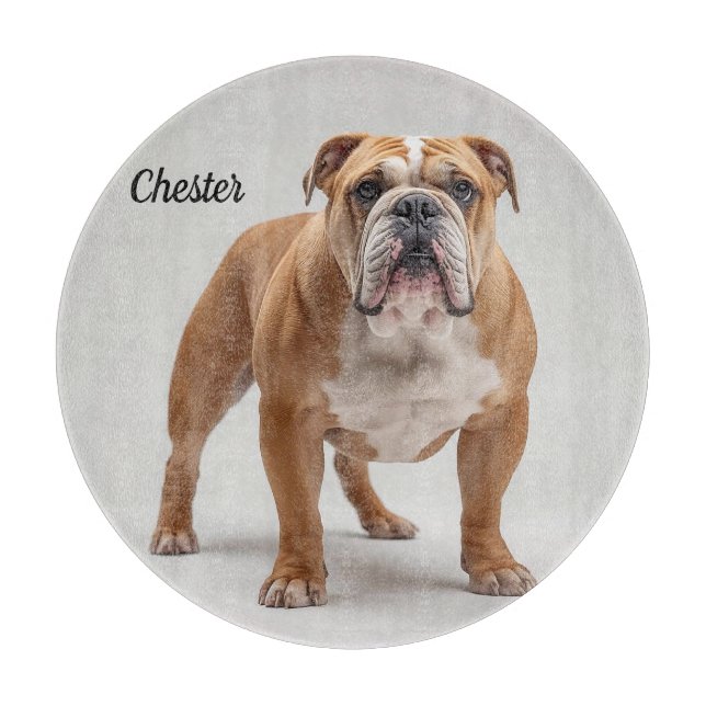 Loyal Bulldog Personalized Round Glass Cutting Boa Board (Front)