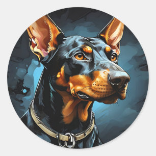Loyal Doberman Dog Portrait Classic Round Sticker