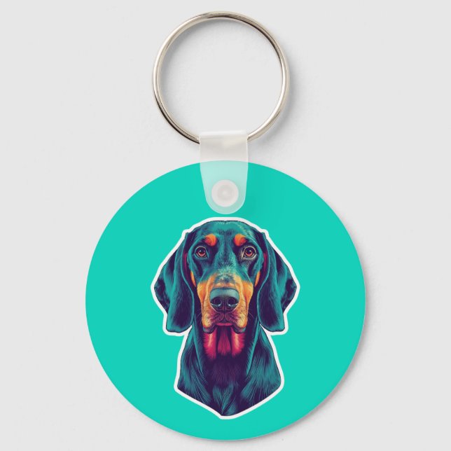 Loyal Glow – Vibrant Bluetick Coonhound Pop Art Keychain (Front)
