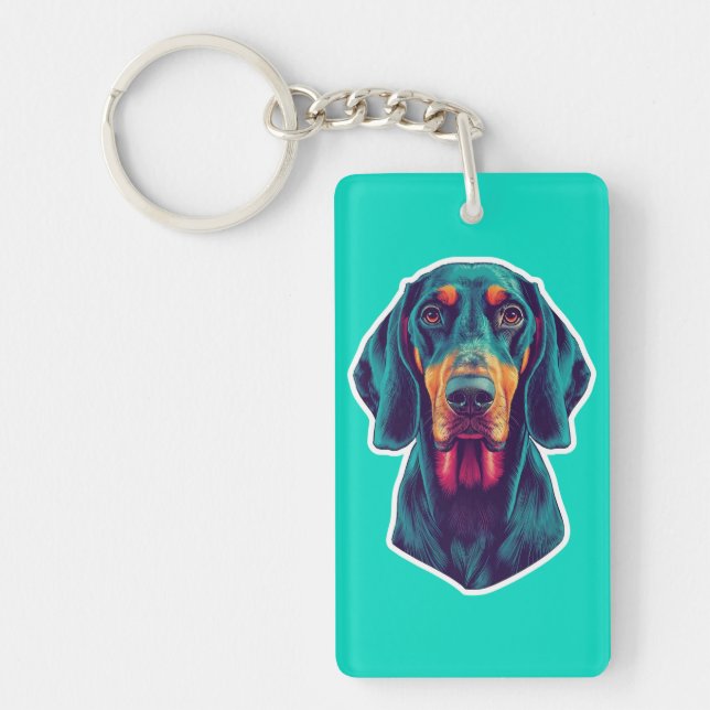 Loyal Glow – Vibrant Bluetick Coonhound Pop Art Keychain (Front)