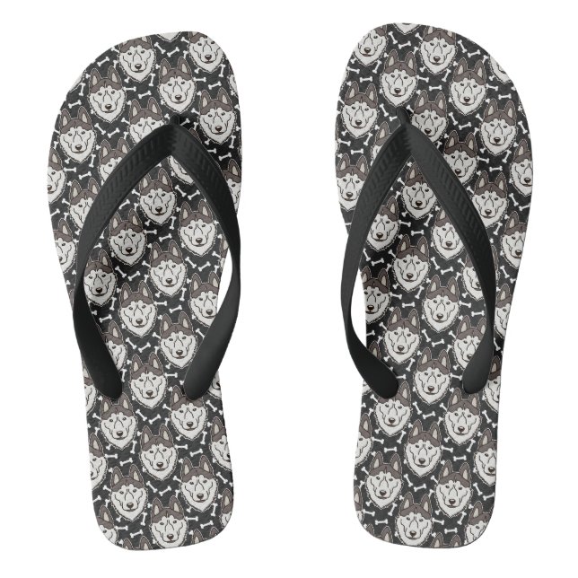 Loyal Siberian Husky Arctic Sled Dog Pet Puppy Flip Flops (Footbed)