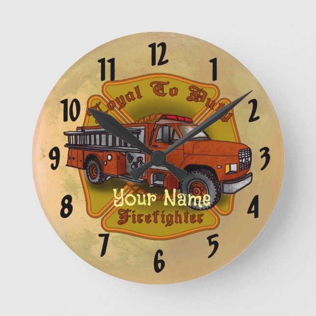 Loyal To Duty Firetruck Round Clock (Front)