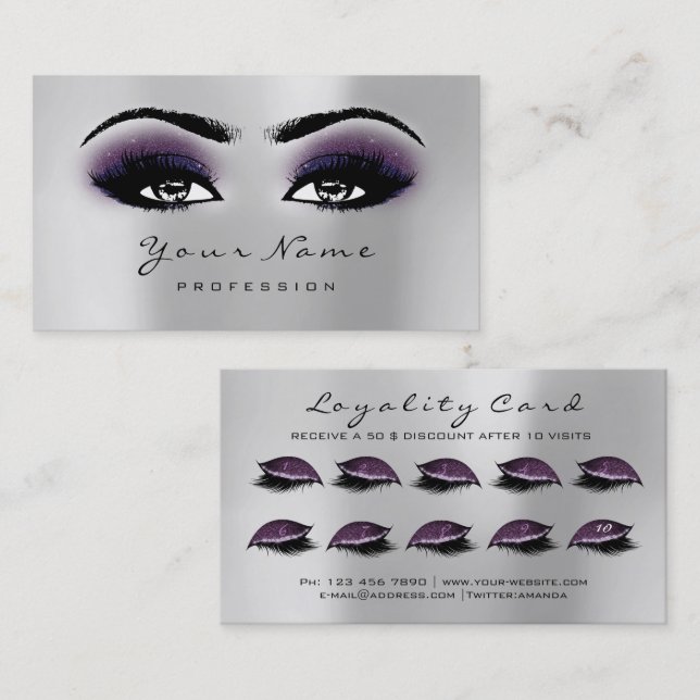 Loyalty Card 10 Makeup Lashes Extension Grey Plum (Front/Back)
