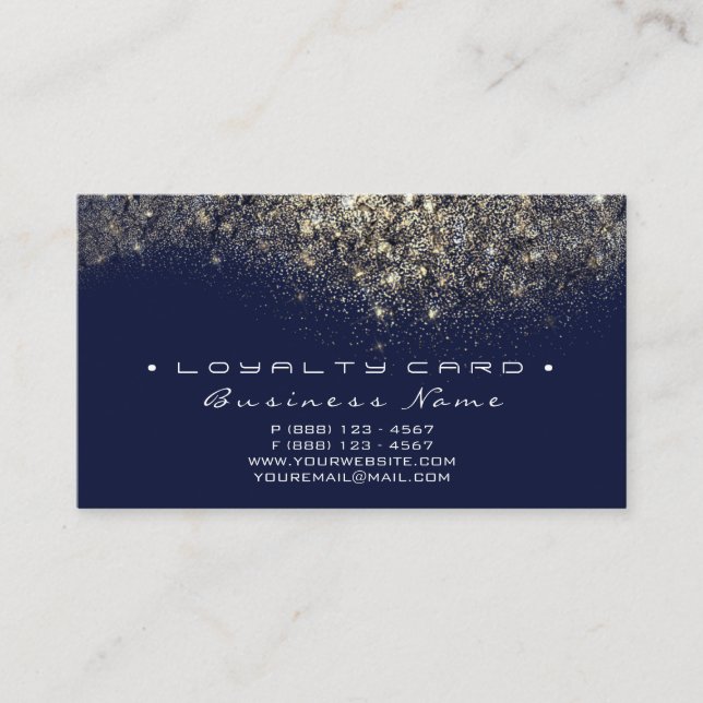 Loyalty Card 6 Beauty Salon Blue Navy Gold Glitter (Front)