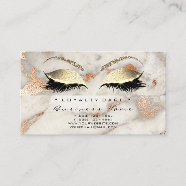 Loyalty Card 6 Beauty Salon Lash Marble Copper Lux (Front)