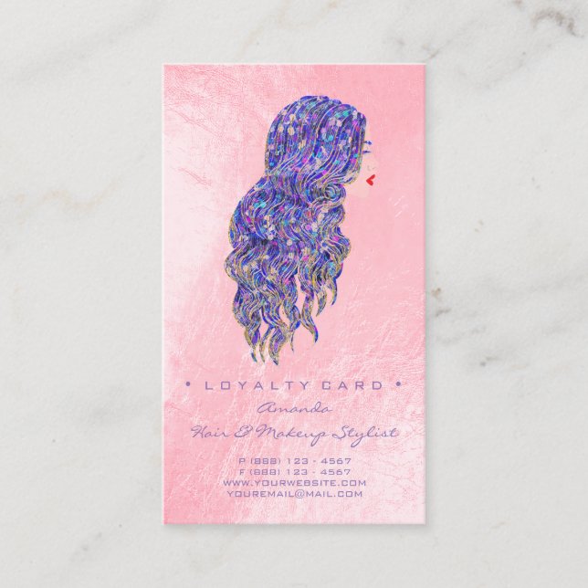 Loyalty Card 6 Beauty Salon Lash Rose Pink Violet (Front)