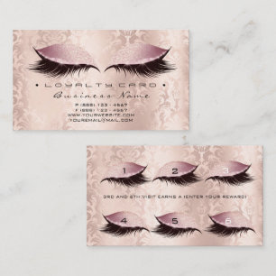 Loyalty Card 6 Beauty Salon Lashes Damask Pink Lux