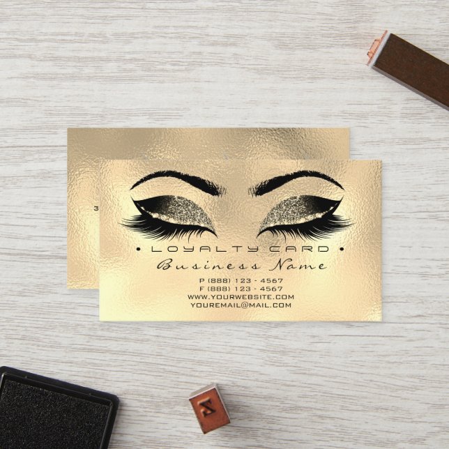 Loyalty Card 6 Beauty Salon Lashes Gold Wax Browns (Front/Back In Situ)