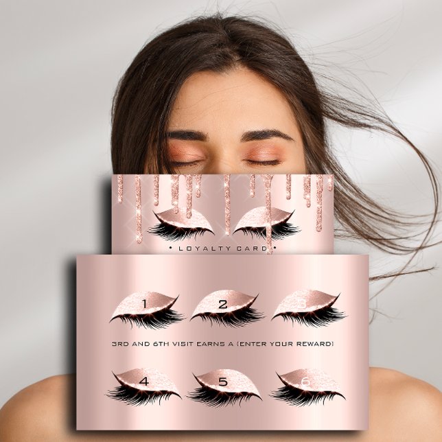 Loyalty Card 6 Beauty Salon Lashes Rose Gold Drips (Loyalty Card 6 Beauty Salon Lashes Rose Gold Drips)