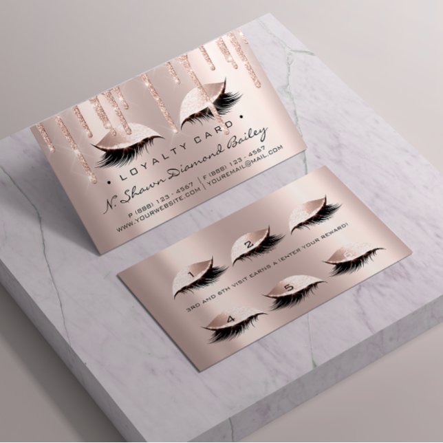 Loyalty Card 6 Beauty Salon Lashes Rose Pink Drips (Creator Uploaded)