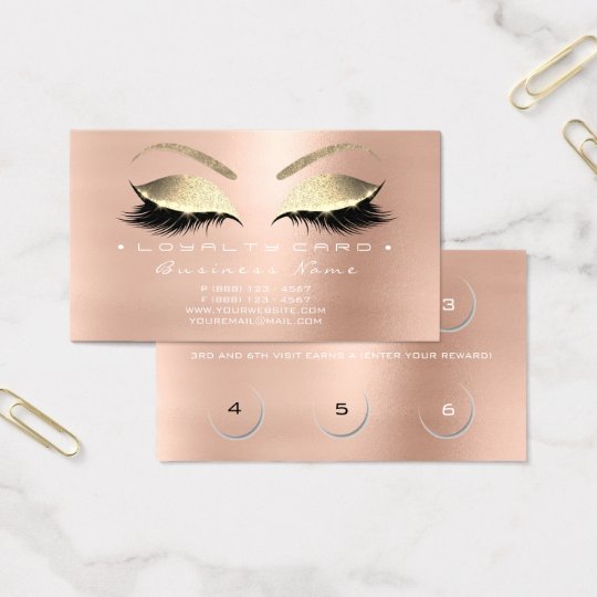 Loyalty Card 6 Beauty Salon Lashes Rose Pink Gold