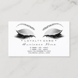 Loyalty Card 6 Lashes Silver White Crown Glitter