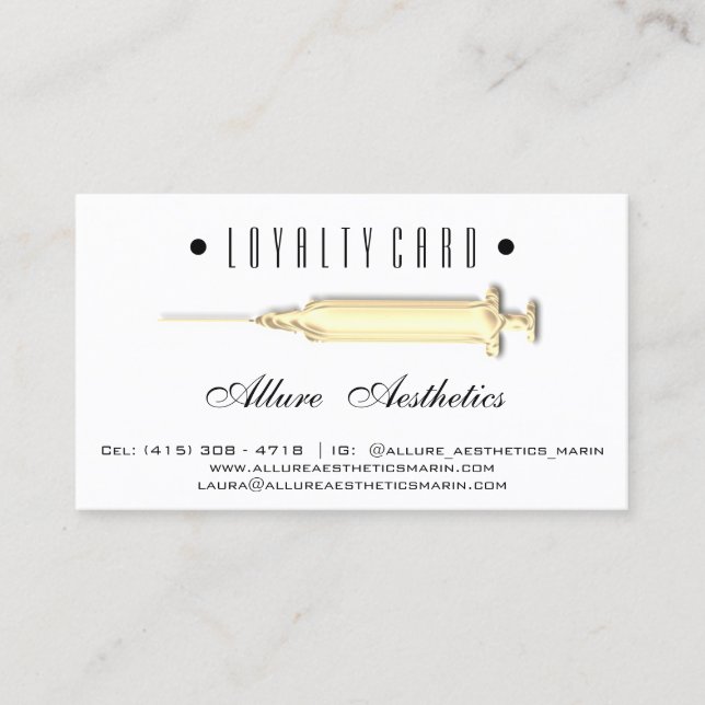 Loyalty Card 6 Punch Beauty Health Syringe Gold (Front)