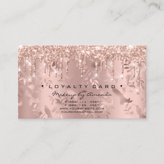 Loyalty Card 6 Punch Floral Glitte Heart Rose Drip (Front)