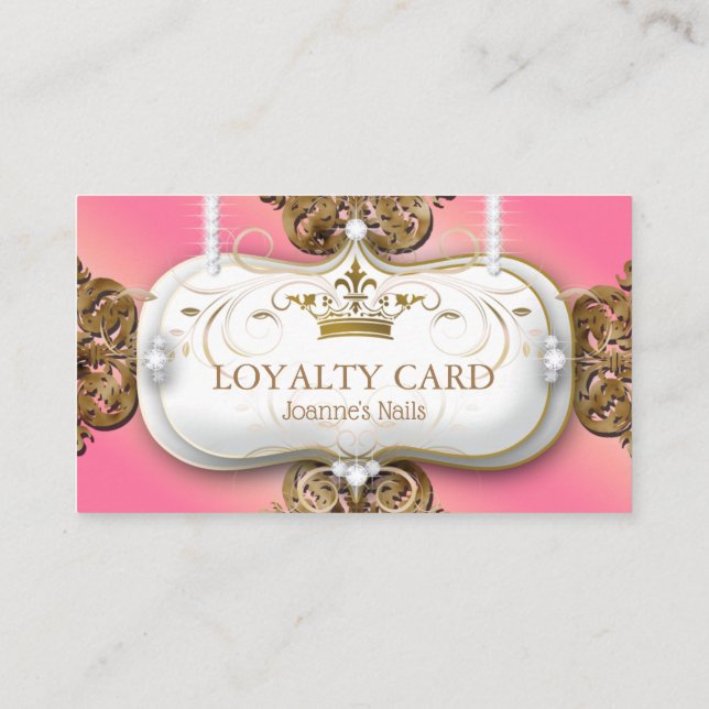 Loyalty Card Diamonds Gold Glitter Crown (Back)